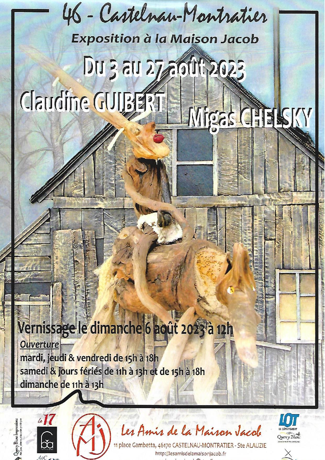 Exposition de Claudine Guibert et Migas Chelsky à la Maison Jacob  France Occitanie Lot Castelnau Montratier-Sainte Alauzie 46170
