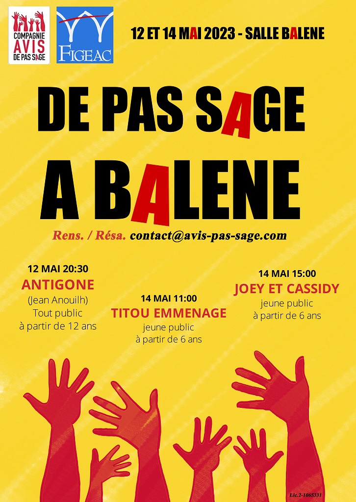 Théâtre de Pas Sage à Balène:  "Joey & Cassidy, une vie de chiens à Trifouillis-les-Os"  France Occitanie Lot Figeac 46100
