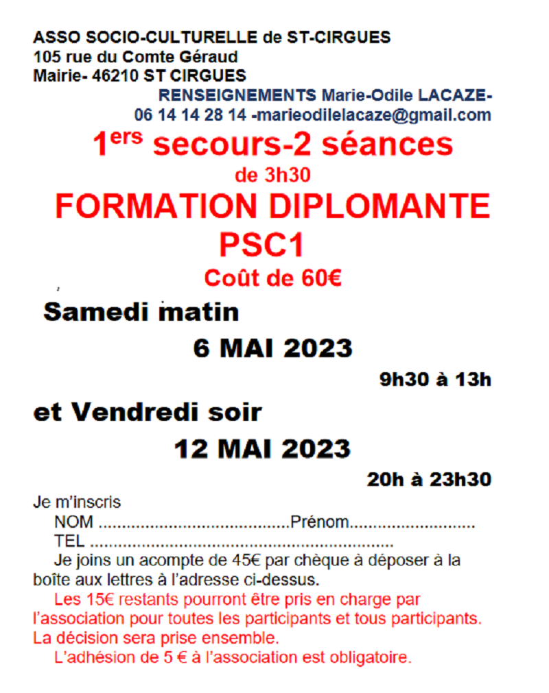 Formation diplômante 1ers secours à Saint-Cirgues  France Occitanie Lot Saint-Cirgues 46210