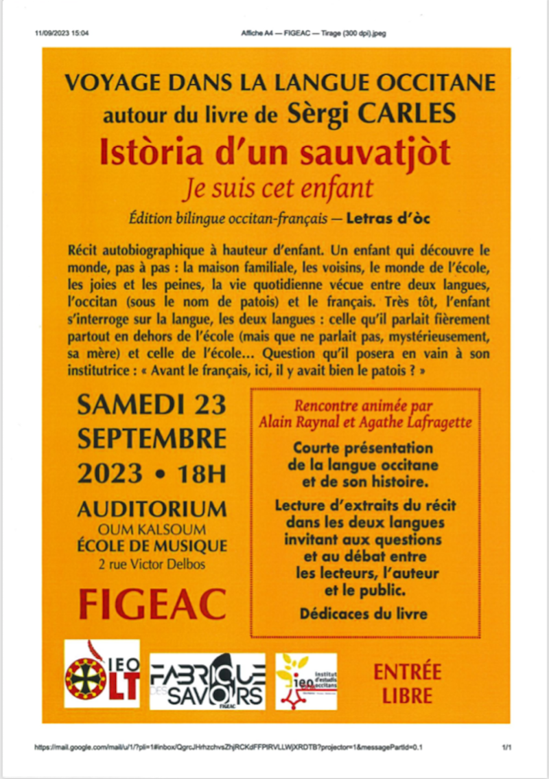 Conférence, un voyage dans le monde occitan autour du livre de Serge Carles null France null null null null