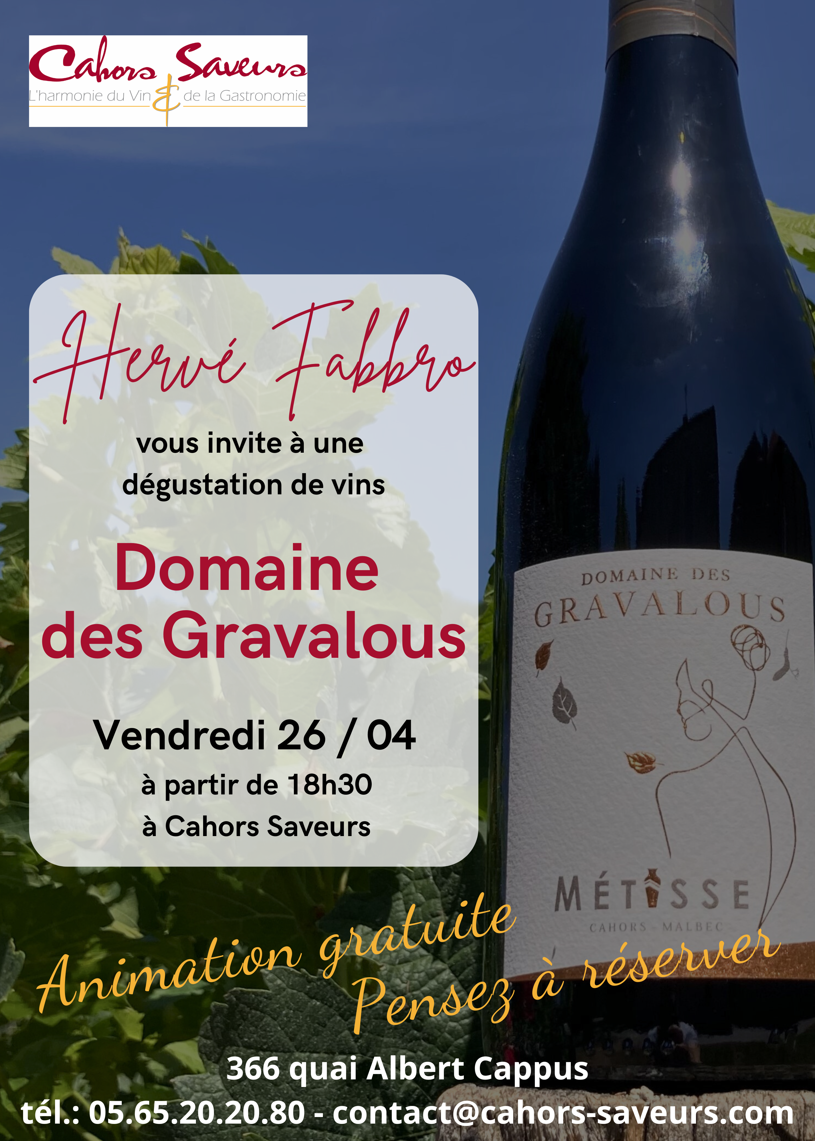 Figeac : Dégustation des vins du Domaine de Gravalou à Cahors Saveurs