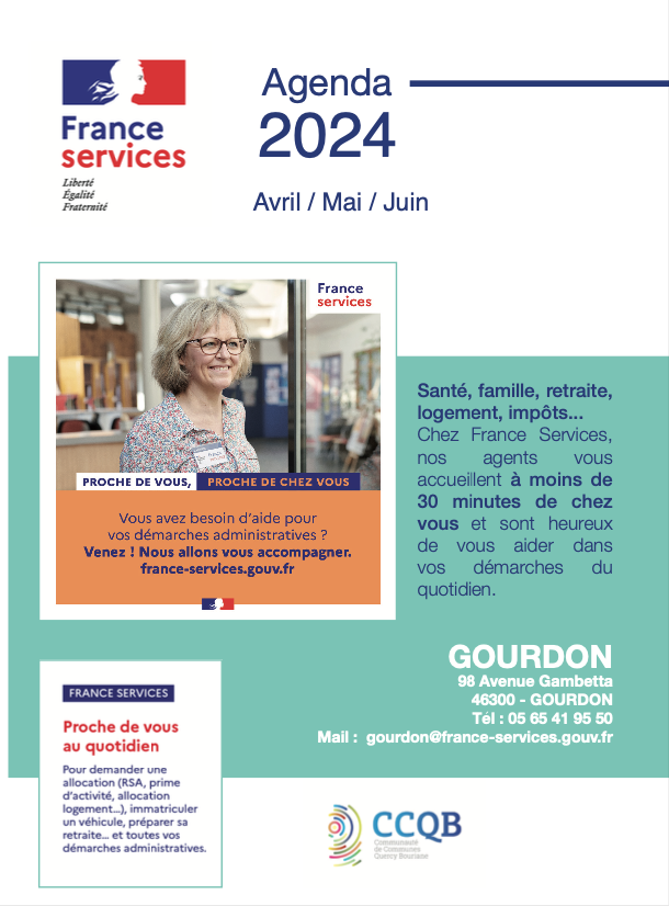 Figeac : France Services  Gourdon : Agenda Avril/Mai/Juin 2024