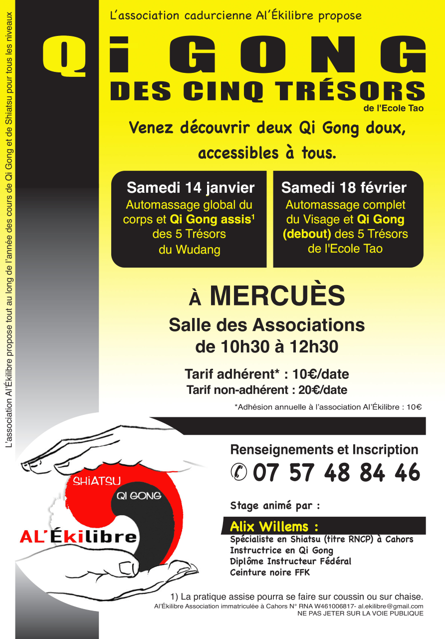 Mini stages de Qi Gong des 5 trésors  France Occitanie Lot Mercuès 46090