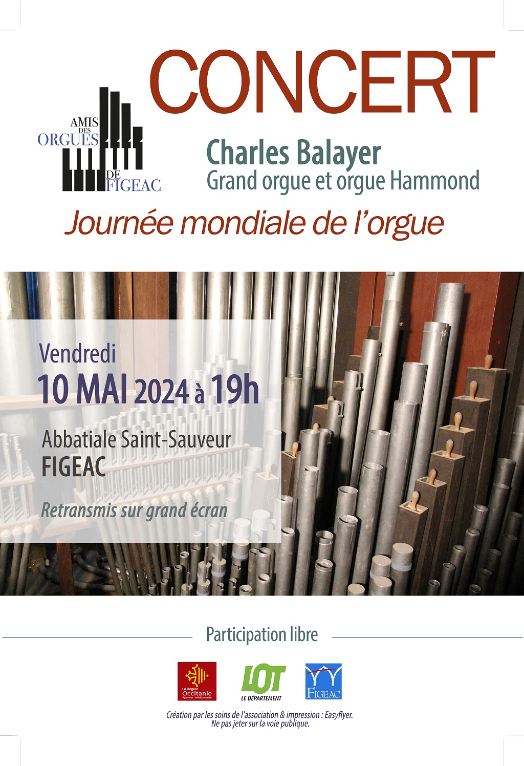 Concert "Charles Balayer – Grand orgue et orgue Hammond"  France Occitanie Lot Figeac 46100