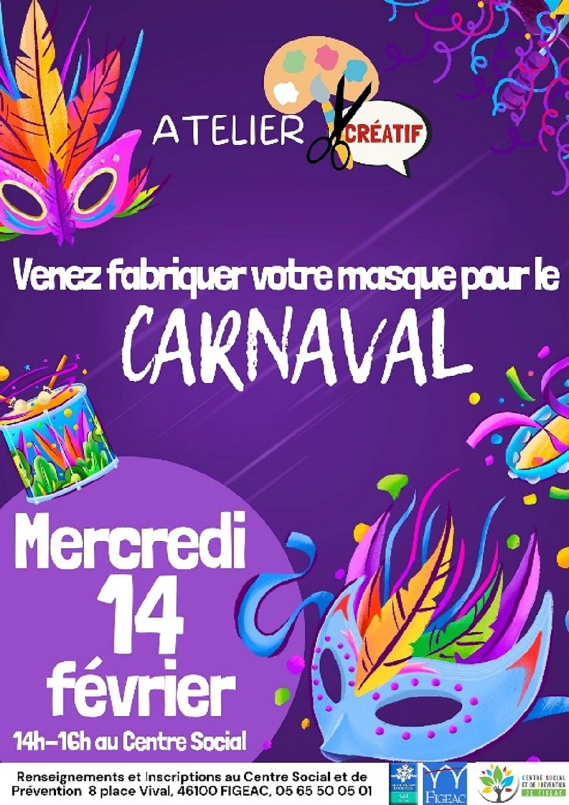 Atelier  Créatif : masque de carnaval !  France Occitanie Lot Figeac 46100