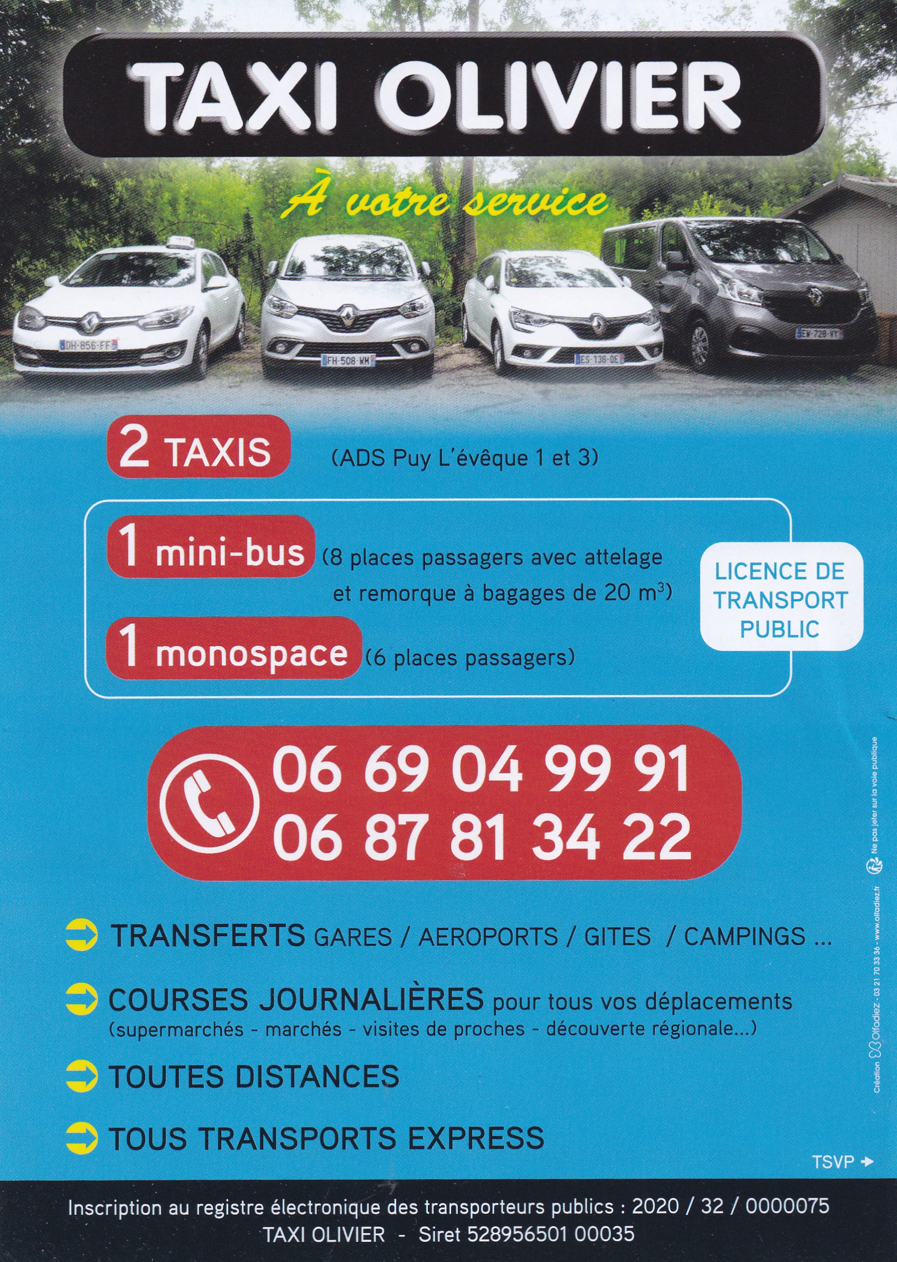 Taxi Olivier  France Occitanie Lot Montdoumerc 46230