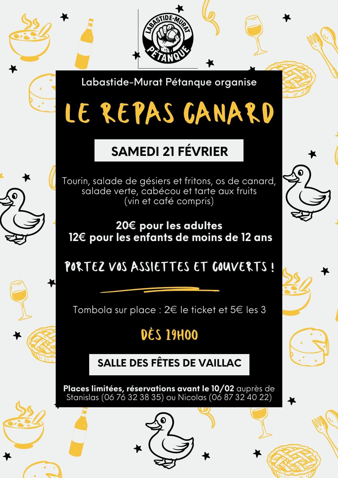 Figeac : Repas canard du club de pétanque de Labastide-Murat & tombola