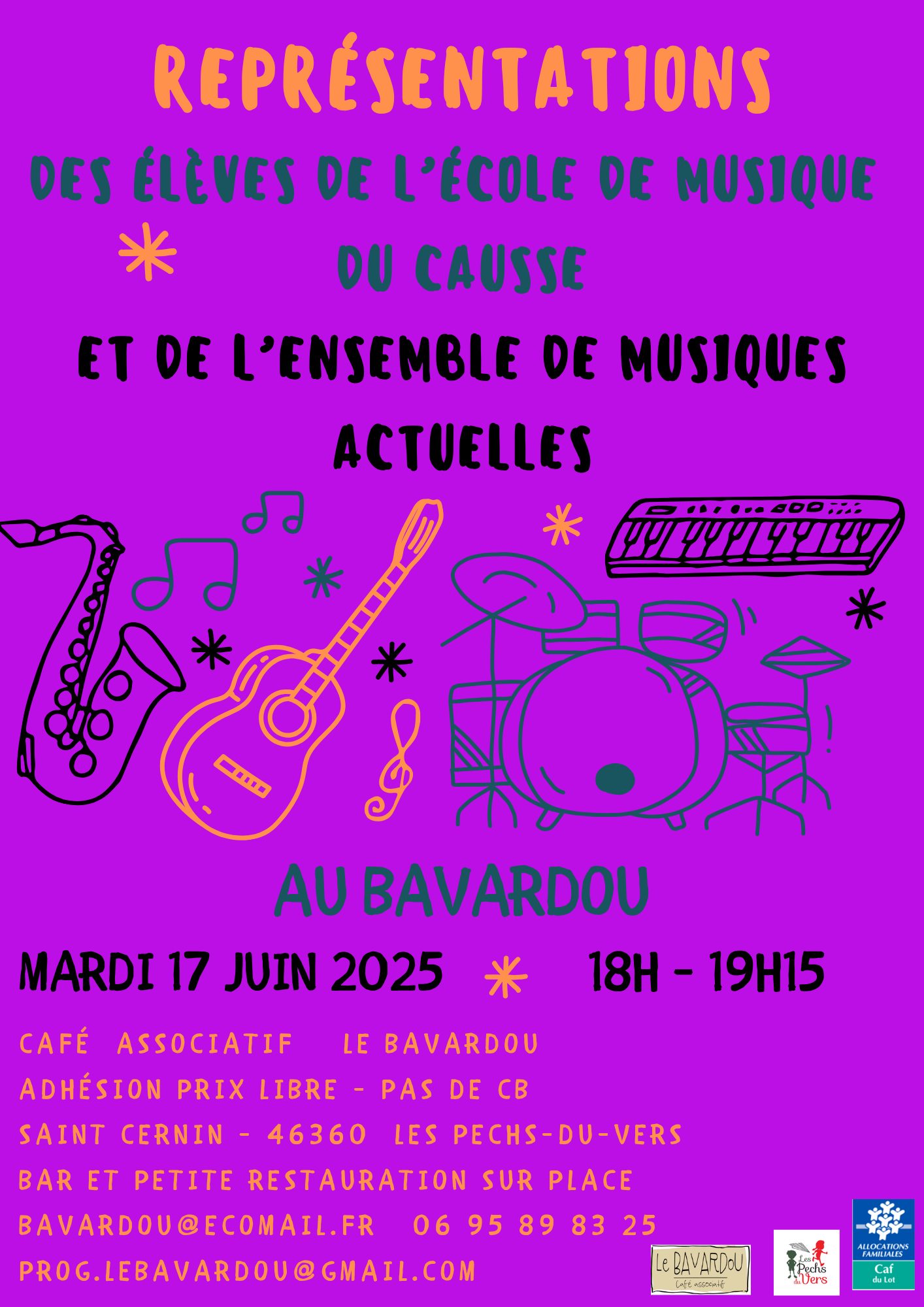 Un moment de convivialité au Bavardou : représentations des élèves de l'école de musique du Causse et de l'ensemble de musiques actuelles