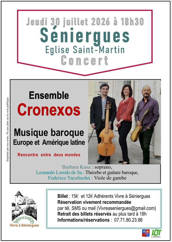 Figeac : Concert à Séniergues : Concert de musique baroque donné par l’ensemble Cronexos