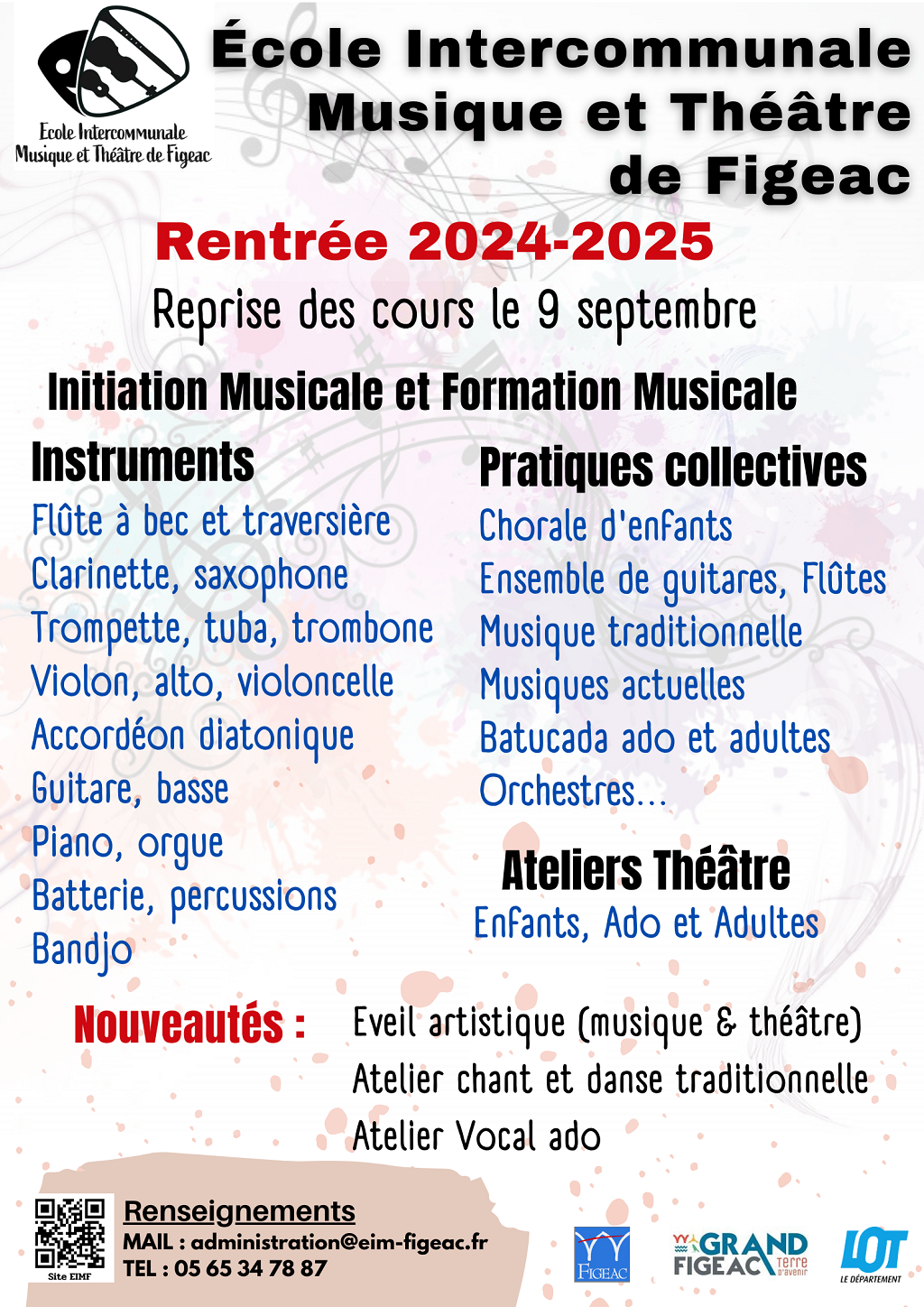 Figeac : Rentrée 2024-205 des  ateliers musique et théâtre à l'école musique à Figeac