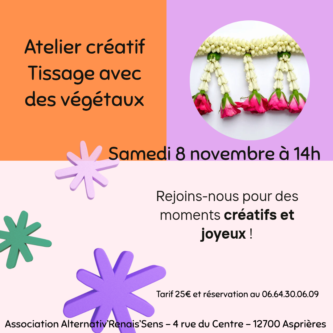 Figeac : Atelier créatif : tissage avec des végétaux, à Asprières