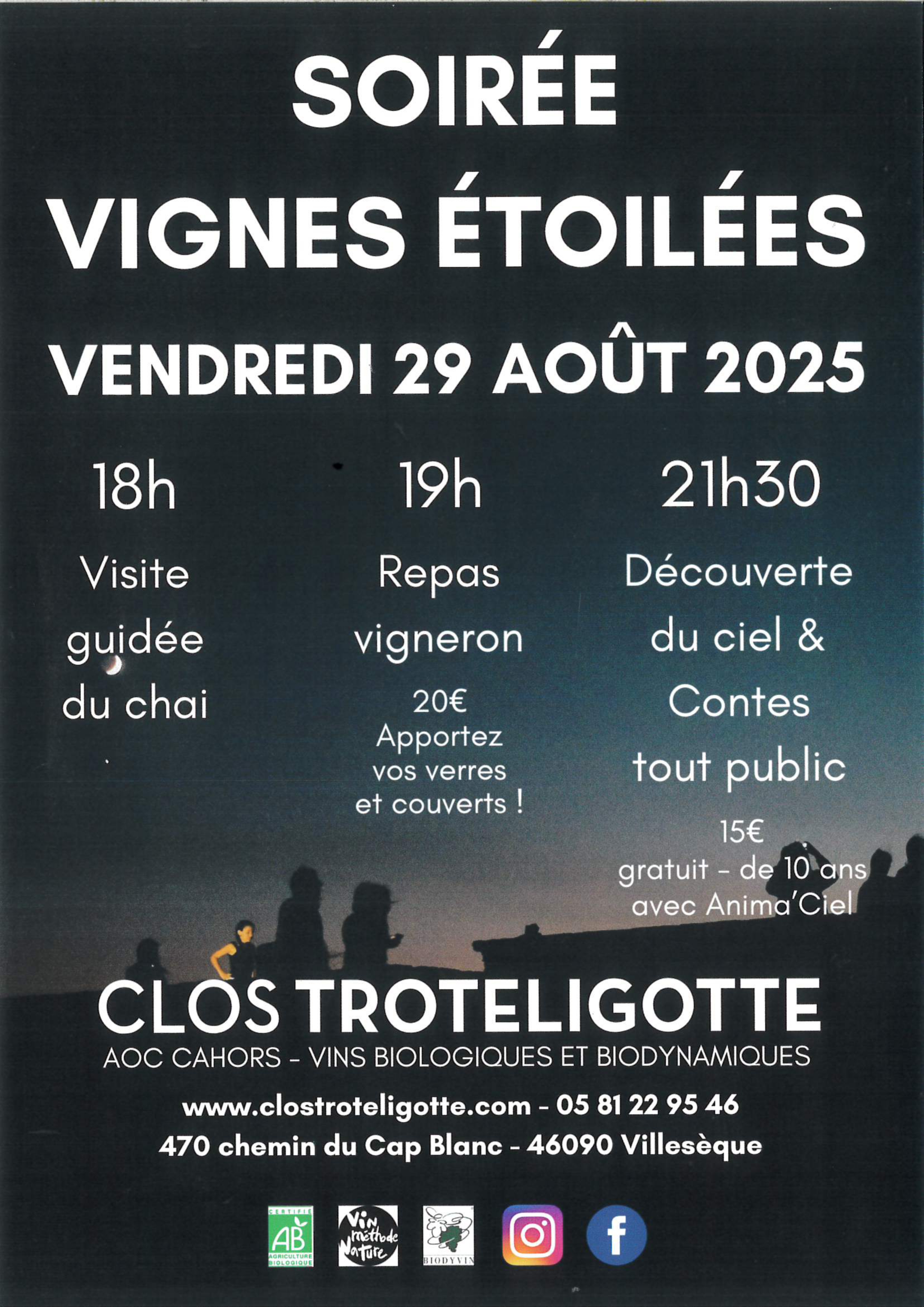 Figeac : Soirée vignes étoilées au Clos Troteligotte - ANNULÉ CAUSE MÉTÉO