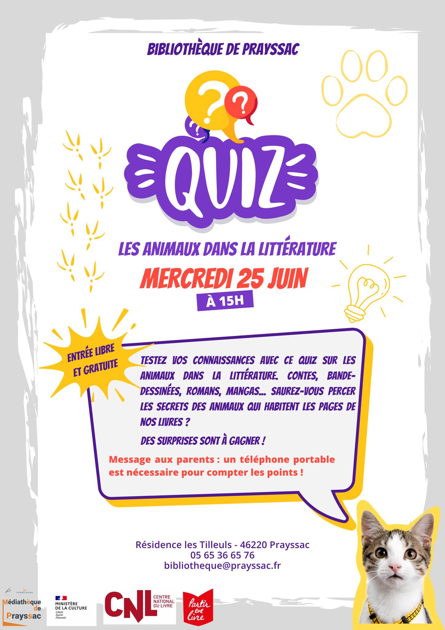Quiz à la bibliothèque de Prayssac: Les animaux dans la littérature