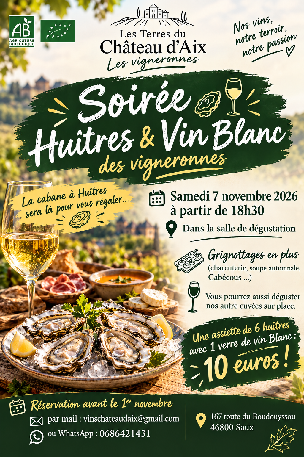 Figeac : Soirée Huîtres & Vin Blanc des vigneronnes au château d'Aix