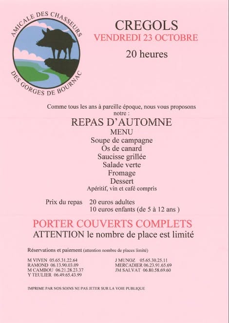 Figeac : Repas d'automne des chasseurs