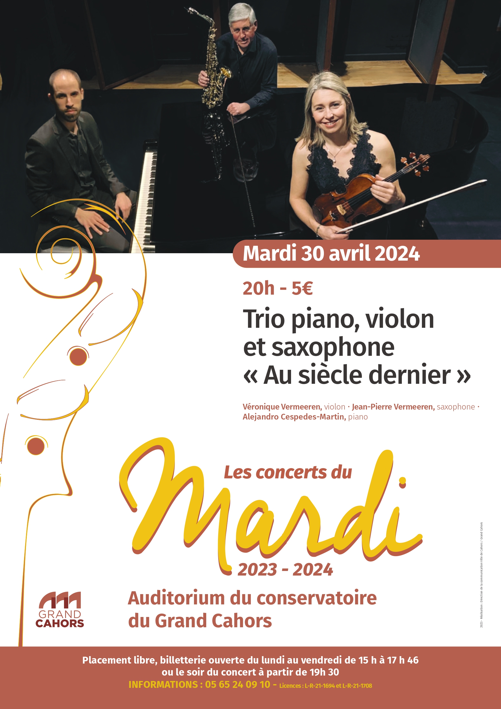 Figeac : Les concerts du mardi à l'Auditorium: Trio piano, violon et saxophone 