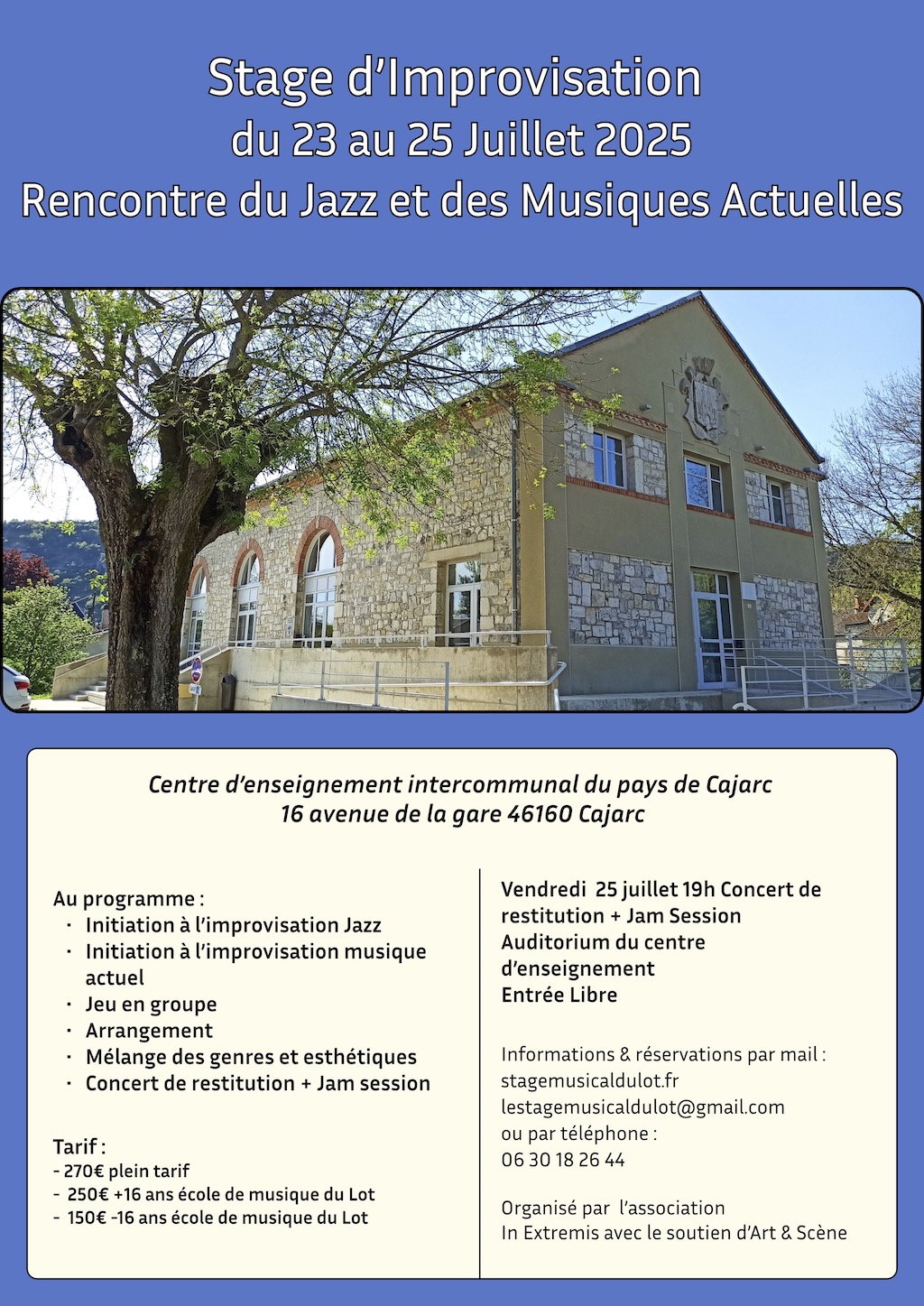 Figeac : Stage et concert  à Cajarc : rencontre du Jazz et des Musiques Actuelles
