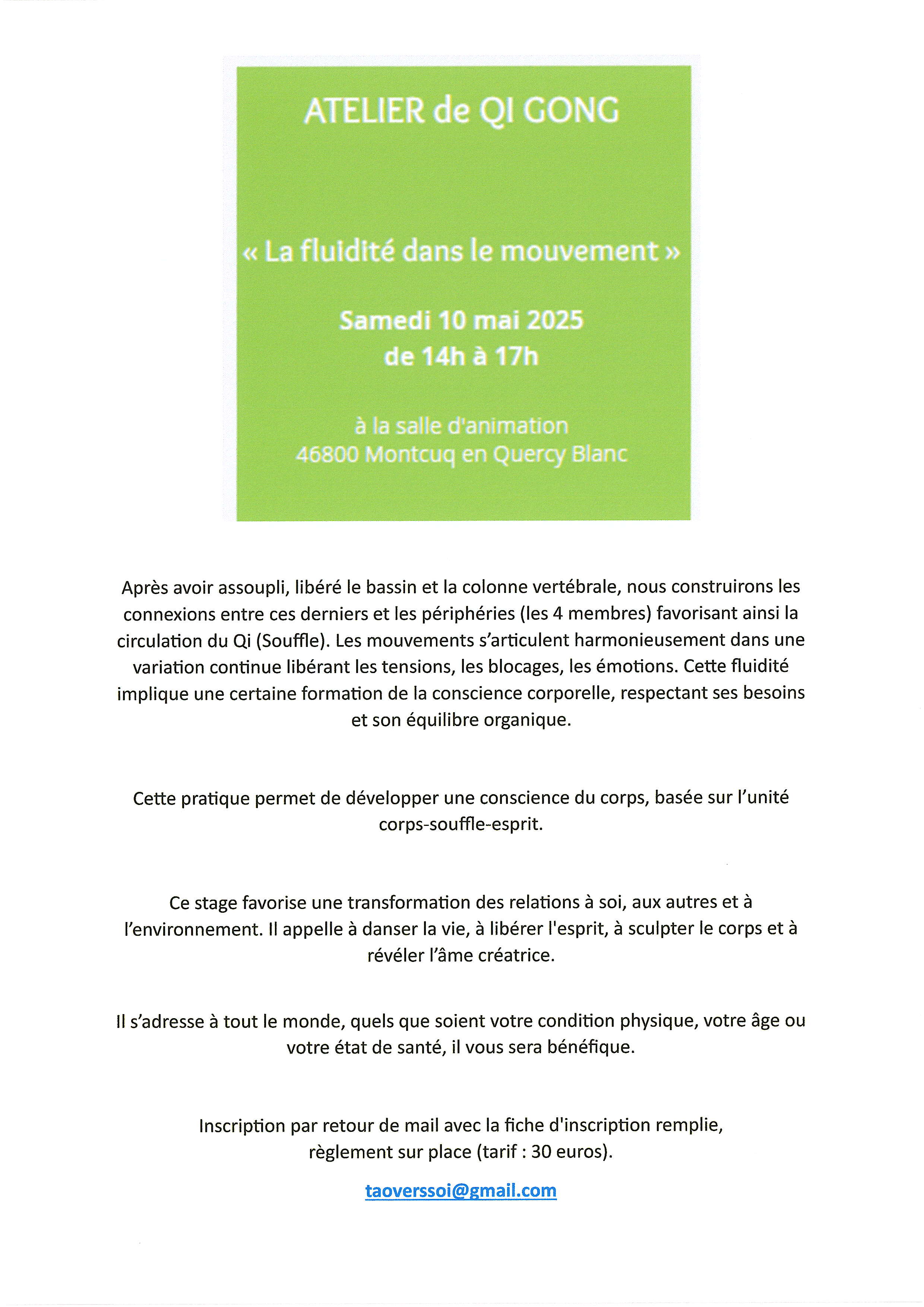 Figeac : Atelier de Qi Gong - La fluidité dans le mouvement