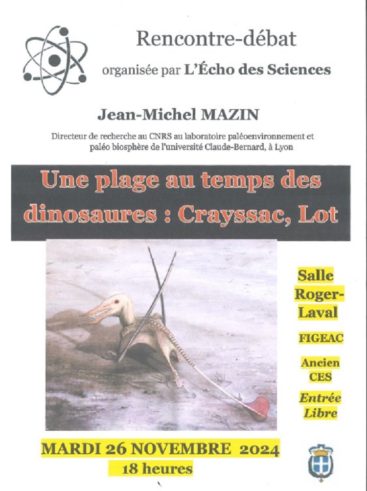 Rencontre-débat à Figeac : une plage au temps des dinosaures : Crayssac, Lot