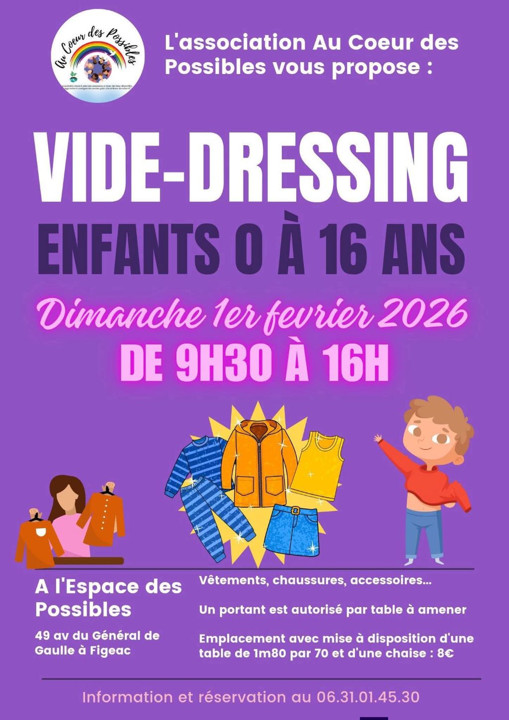 Figeac : Vide-dressing enfant 0-16 ans à l'Espace des Possibles à Figeac