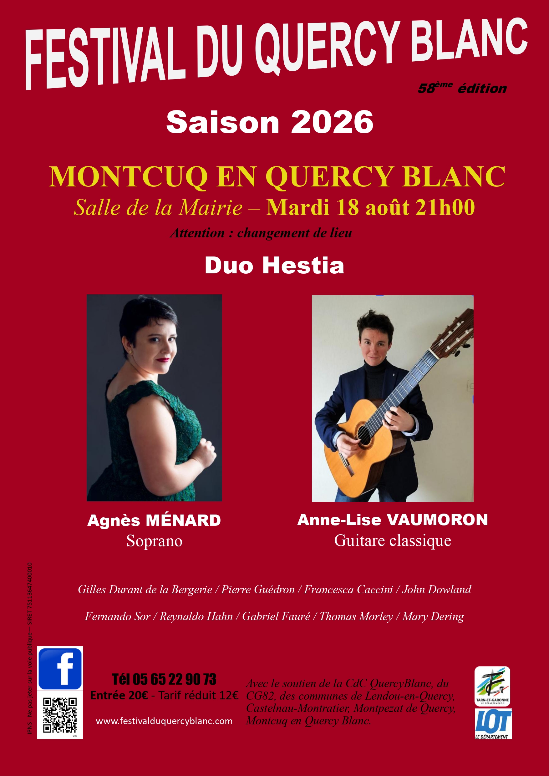 Figeac : Festival du Quercy Blanc : Duo soprano et guitare classique