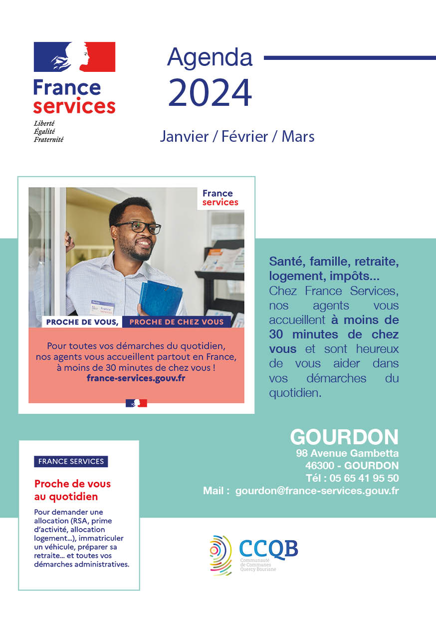 Figeac : France Services  Gourdon : Agenda Janvier/Février/Mars 2024