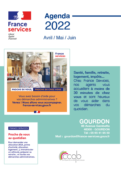 Figeac : France Services  Gourdon : Agenda Avril/Mai/Juin 2022