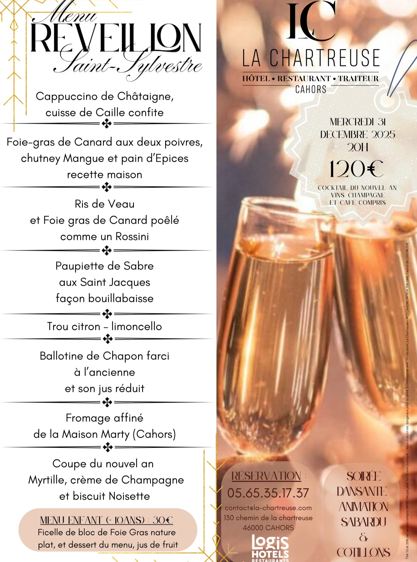 Figeac : Menu de réveillon à La Chartreuse