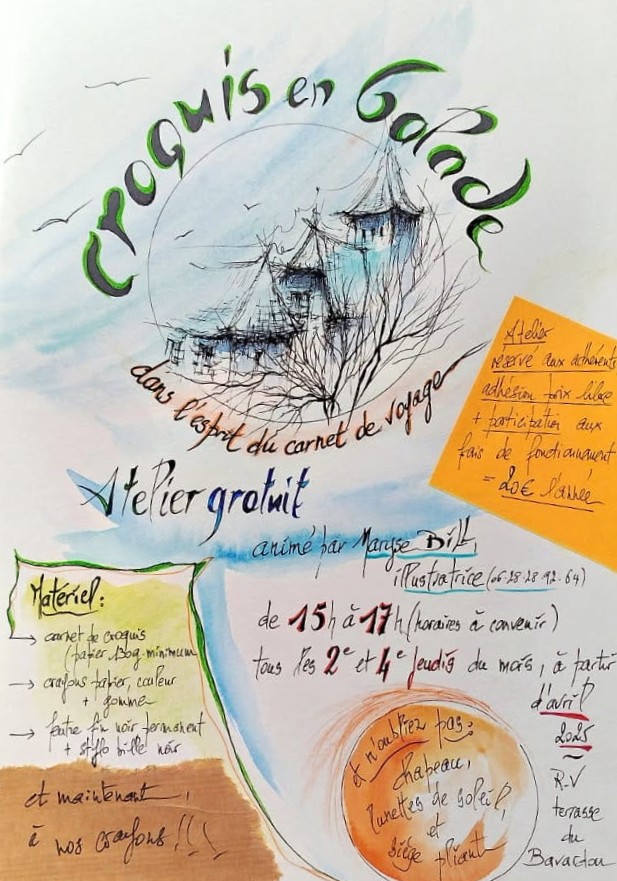 Figeac : Les Ateliers du Bavardou : croquis en balade, dans l'esprit du carnet de voyage