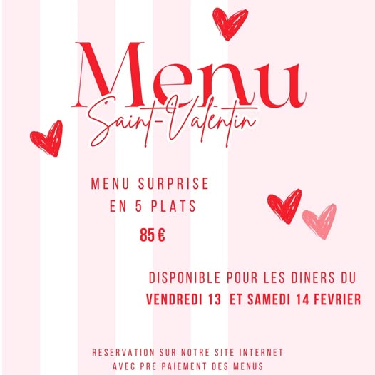 Menu de la Saint-Valentin Chez Suzanne