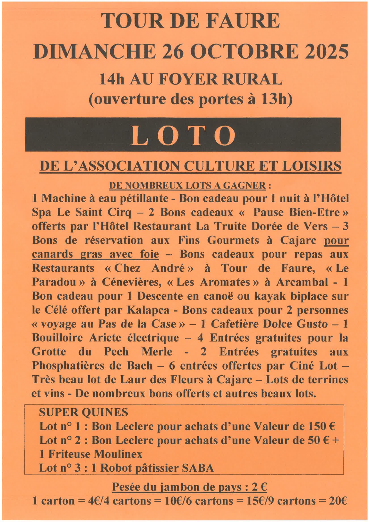 Figeac : Loto à Tour-de-Faure