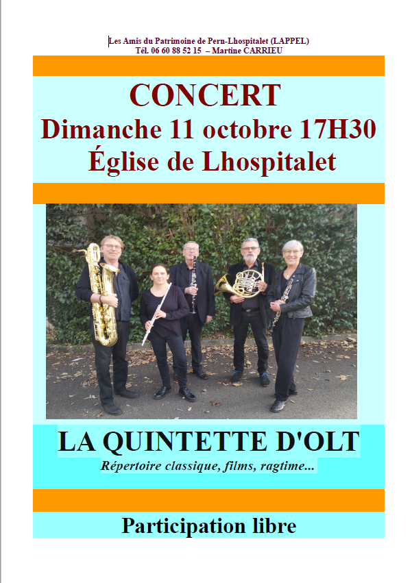 Figeac : Concert en l'église de Lhospitalet : Le Quintette d'Olt