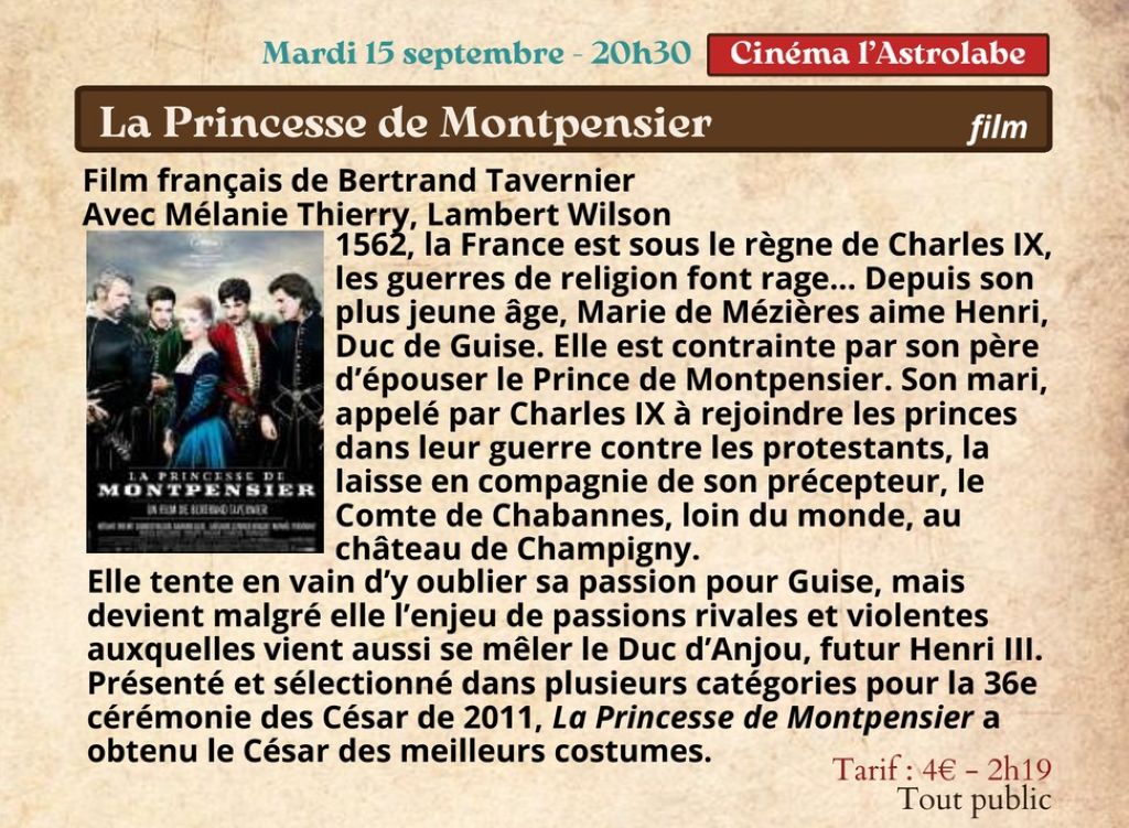 Figeac : Festival Re-naissance à Figeac : ciné rencontre, la Princesse de Montpensier
