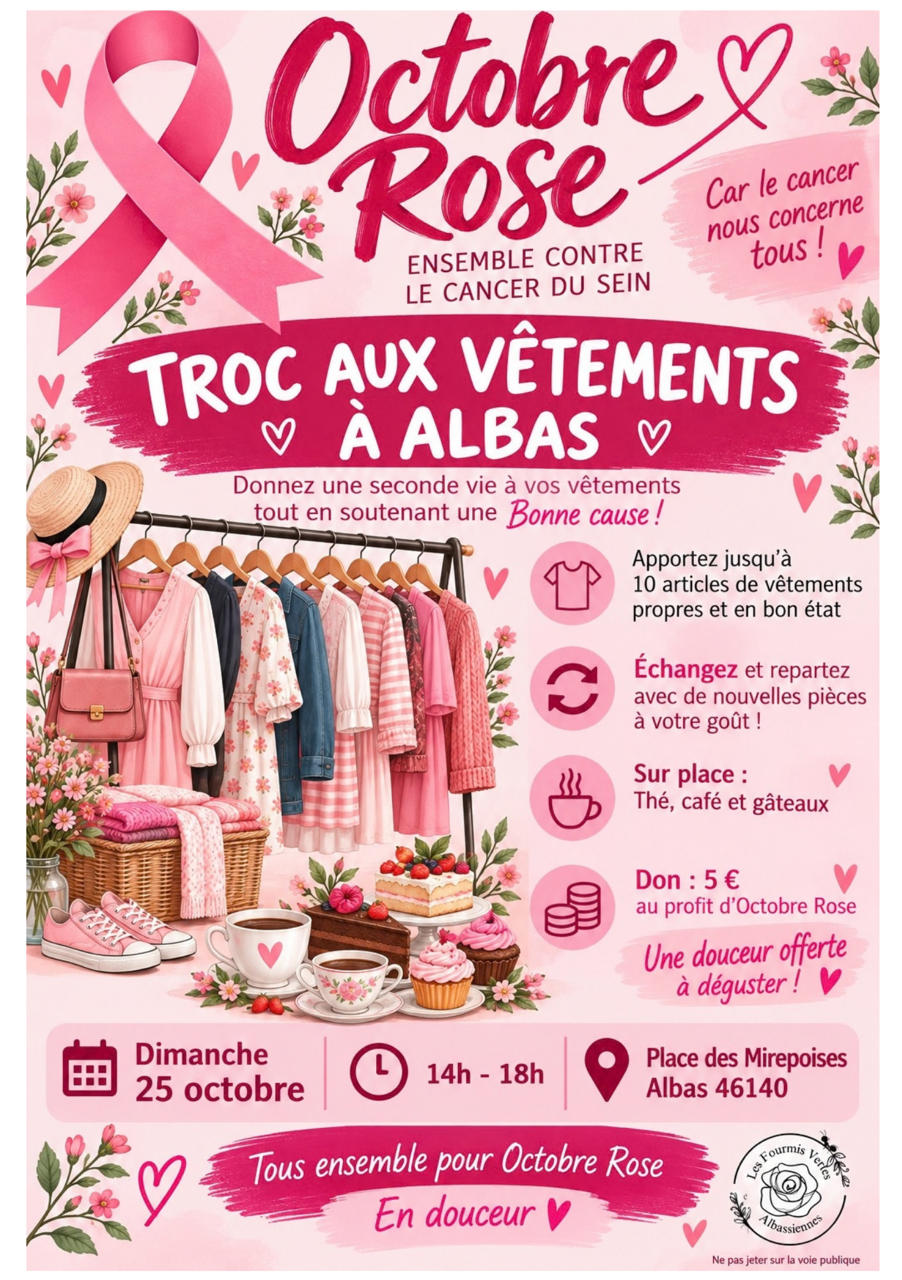 Figeac : Octobre rose à Albas : troc aux vêtements solidaire