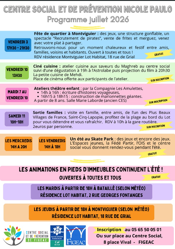 Figeac : Programme des animations juillet du centre social de Figeac