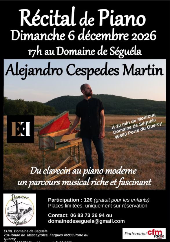 Figeac : Récital de piano avec Alejando Cespedes Martin au Domaine de Séguéla